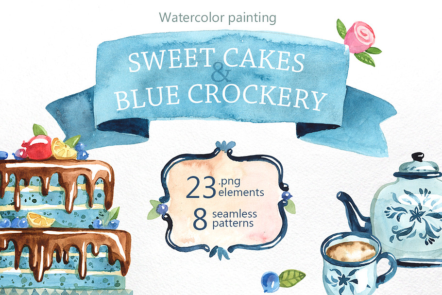 Watercolor cakes and sweets