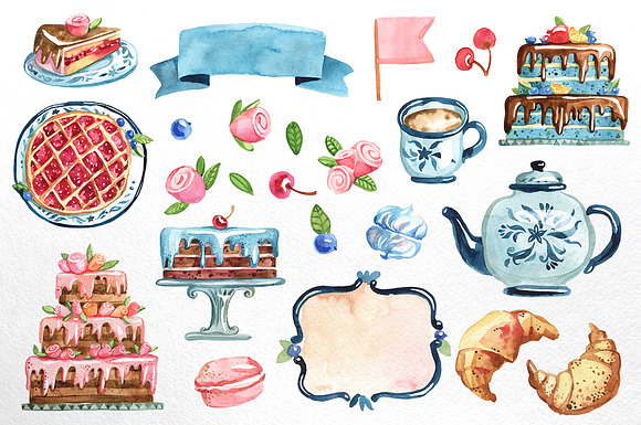 Watercolor cakes and sweets in Illustrations - product preview 1