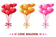 Cartoon colored heart balloons, set Happy Valentines day
