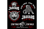Jaguar custom motors club t-shirt vector logo on dark background. Wild animals - vector set.