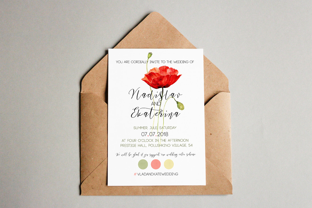 Red Poppy Wedding Invitation  in Wedding Templates - product preview 8