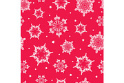 Vector holiday vibrant red hand drawn christmass snowflakes repeat seamless pattern background. Can be used for fabric, wallpaper, stationery, packaging.