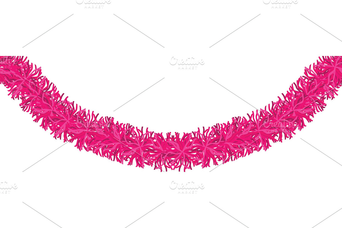 Christmas traditional decorations pink tinsel. Xmas horizontal wave ribbon garland isolated decor element repeating border pattern. in Objects - product preview 8