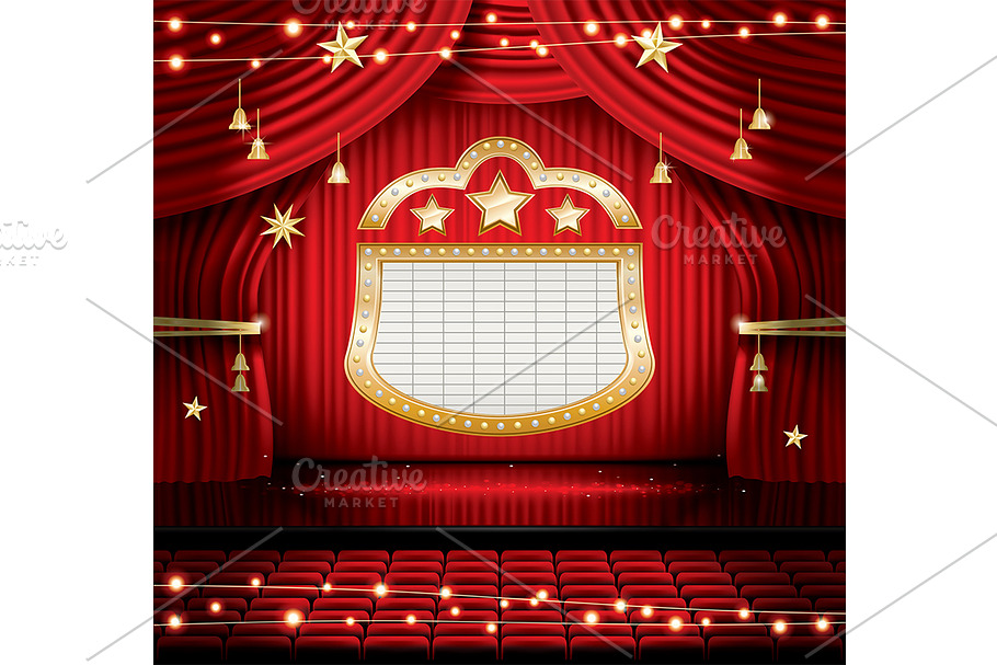 Red Stage Curtain with Seats 