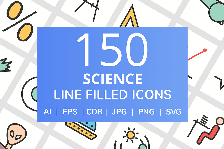 150 Science Filled Line Icons