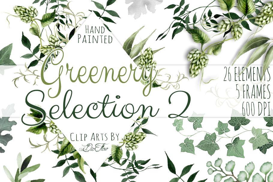 Greenery 2 Watercolor Clip Art in Illustrations - product preview 8