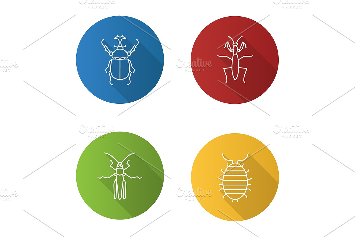 Insects flat linear long shadow icons set in Graphics - product preview 8