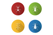 Insects flat design long shadow glyph icons set
