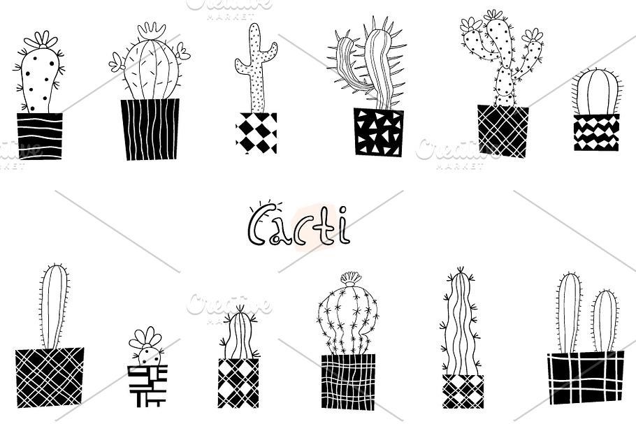 Modern abstract cacti plants clipart