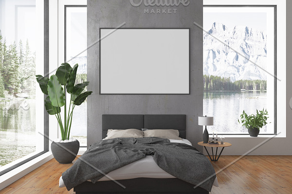 Bedroom scene - blank wall mockup