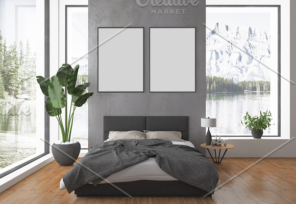 Bedroom scene - blank wall mockup in Print Mockups - product preview 1
