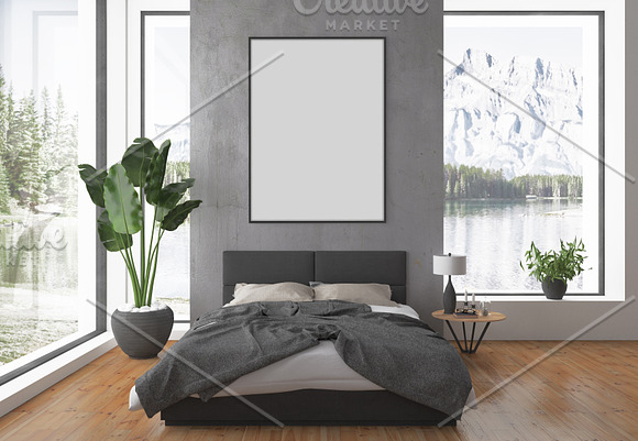 Bedroom scene - blank wall mockup in Print Mockups - product preview 3