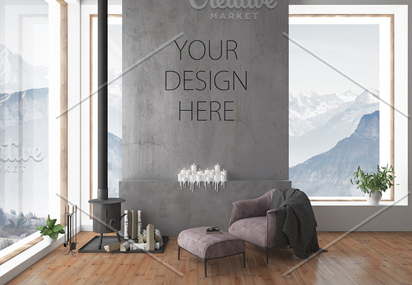 Interior scene - blank wall mockup in Print Mockups - product preview 1