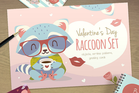 St. Valentine's Day Raccoon Set in Illustrations - product preview 7