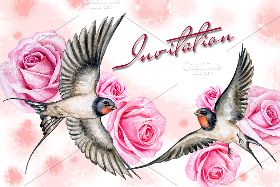 20 % OFF! Swallows with roses