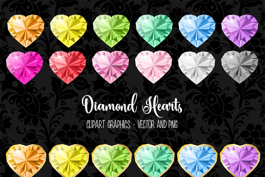 Diamond Hearts Vector Clipart in Illustrations - product preview 8