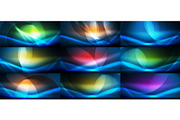 Set of vector neon flowing wave abstract backgrounds