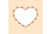 Retro floral heart shape frame with roses in shabby chic style