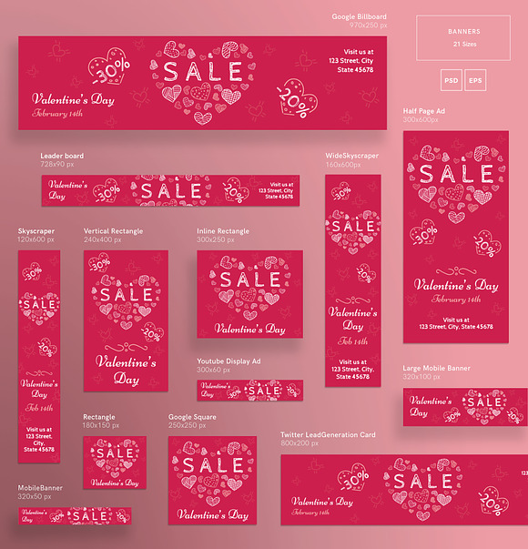 Banners Pack | Valentine's Day in Templates - product preview 2