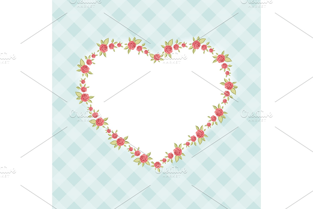 Retro floral heart shape frame with roses in shabby chic style in Illustrations - product preview 8