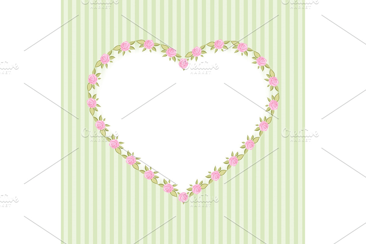 Retro floral heart shape frame with roses in shabby chic style in Illustrations - product preview 8