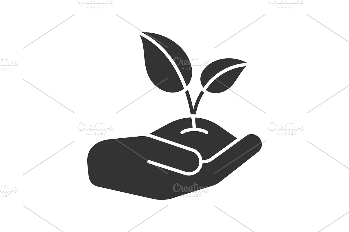 Open hand with sprout glyph icon in Icons - product preview 8