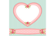 Retro floral heart shape frame with roses in shabby chic style