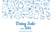 Vector sketched dairy elements sale illustration