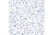 Vector monochrome hand drawn dairy products pattern
