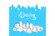 Vector illustration with big pile of sketched dairy products