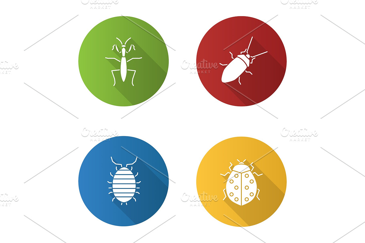 Insects flat design long shadow glyph icons set in Graphics - product preview 8