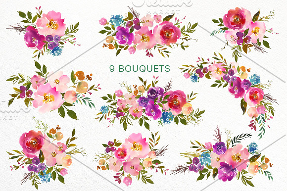Spring Lush Watercolor Flowers PNG in Illustrations - product preview 1