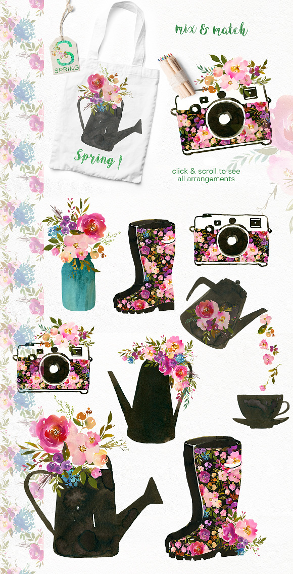 Spring Lush Watercolor Flowers PNG in Illustrations - product preview 9