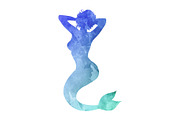 Watercolor silhouette of a mermaid on white