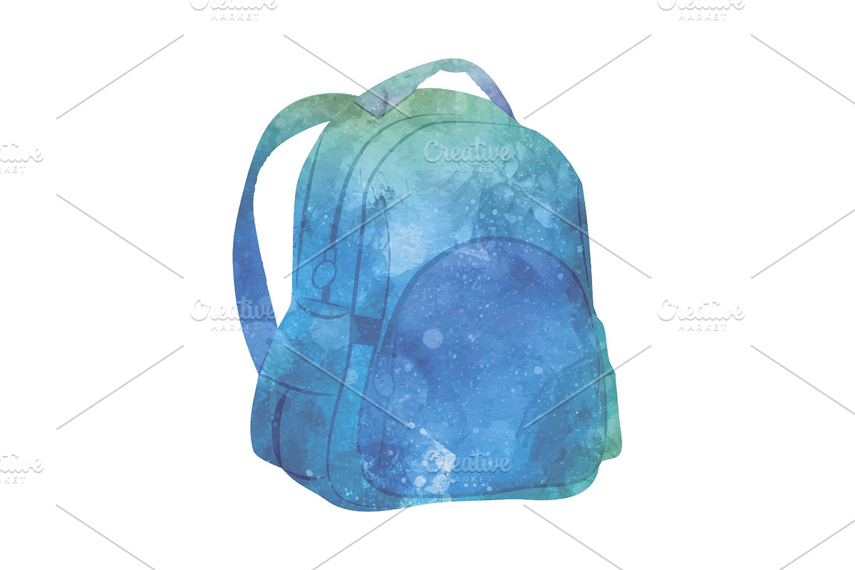 Watercolor Backpack on white in Illustrations - product preview 8