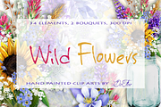 Wild Flowers Watercolor Clip Art