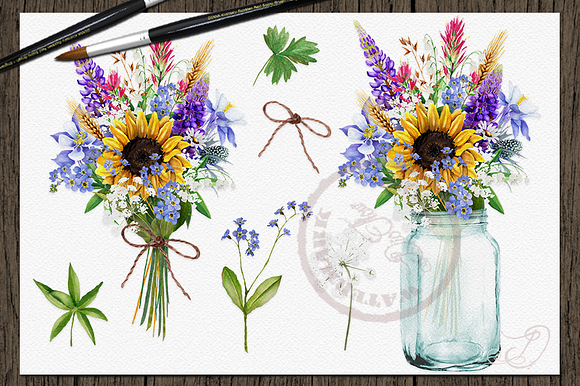 Wild Flowers Watercolor Clip Art in Illustrations - product preview 1