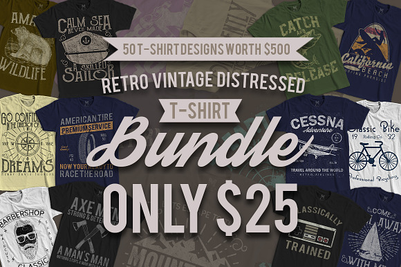 Retro Vintage Distressed Bundle in Illustrations - product preview 15
