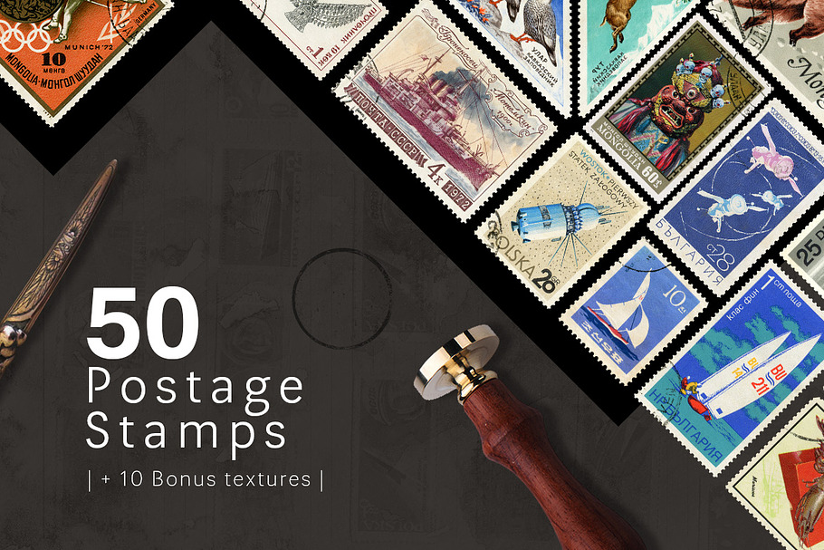 50 Postage Stamps + Bonus