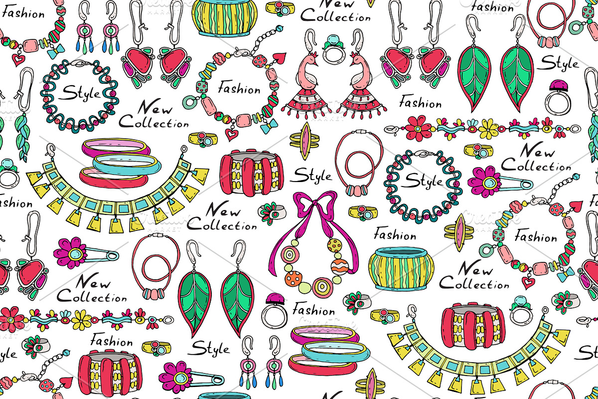 Pattern with hand drawn jewelry in Patterns - product preview 8