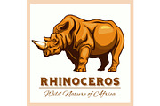 Vector Stylized Rhino in Vintage Style for Logotype, Label, Badge, T-shirts and other Design.