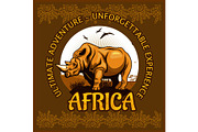 African landscape and rhino - vector poster.