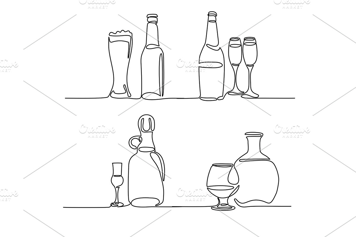 Set bottle and glass isolated in Illustrations - product preview 8