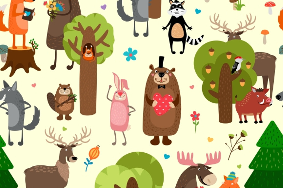 Happy forest animals pattern in Patterns - product preview 8