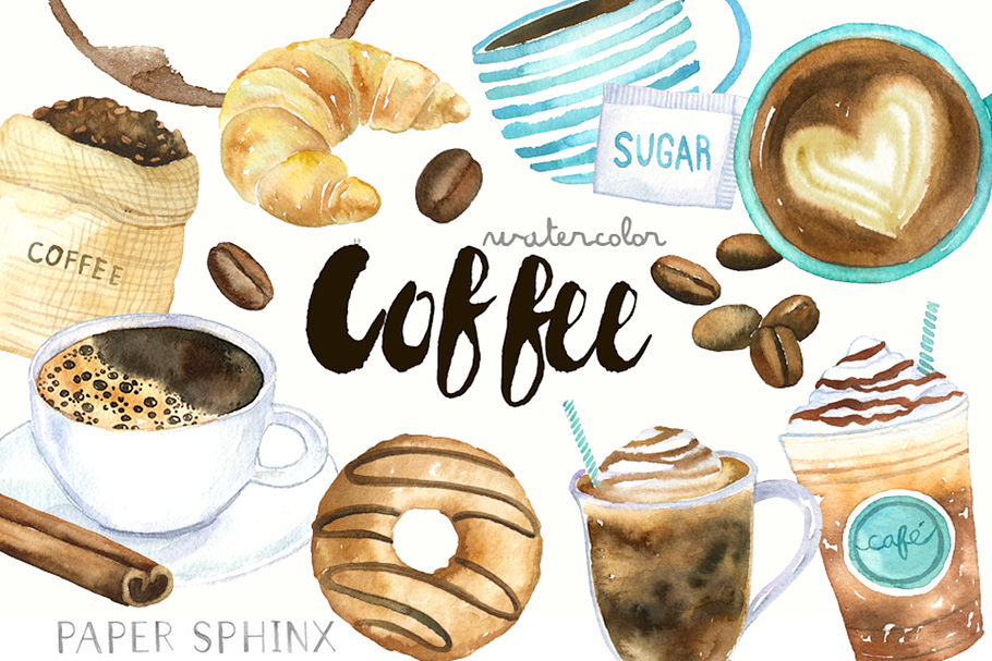 Watercolor Coffee Clipart