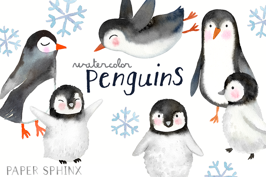 Watercolor Penguins Clipart