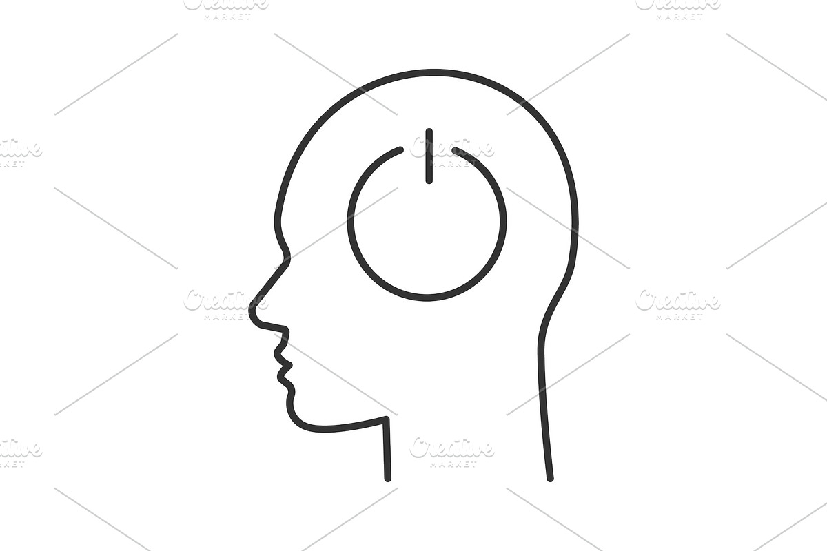 Human head with power button inside linear icon in Graphics - product preview 8