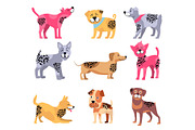 Dogs of Different Breeds Icons Vector Illustration