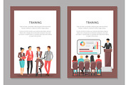 Training Posters Set with People Discussing Issues