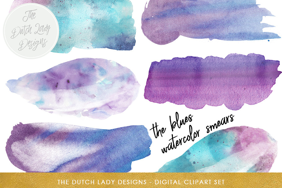 Watercolor Smears in Blue Clipart